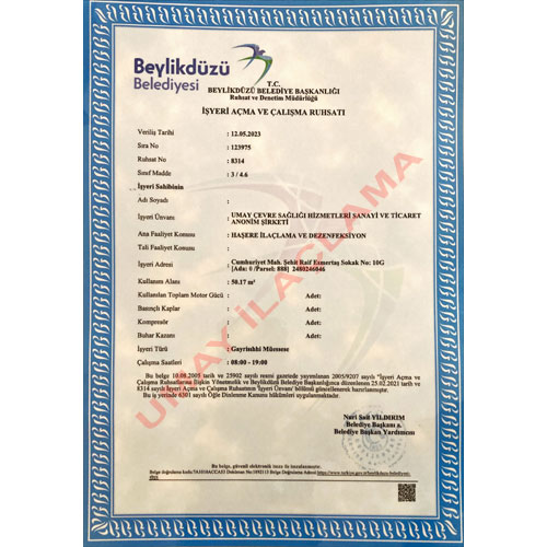 İlaçlama Sertifikası